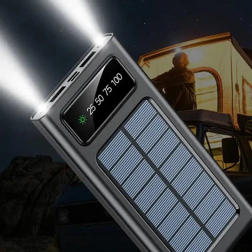 Solar Power Bank 20000mAh – Fast Charging with Built-in Cable