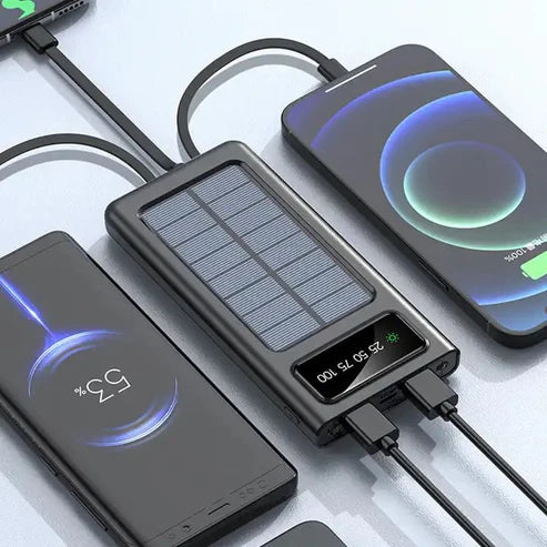 Solar Power Bank 20000mAh – Fast Charging with Built-in Cable