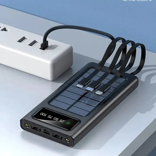 Solar Power Bank 20000mAh – Fast Charging with Built-in Cable