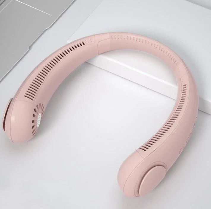 "Vaneless Neck Hanging Fan – Cool Comfort, Hands-Free"